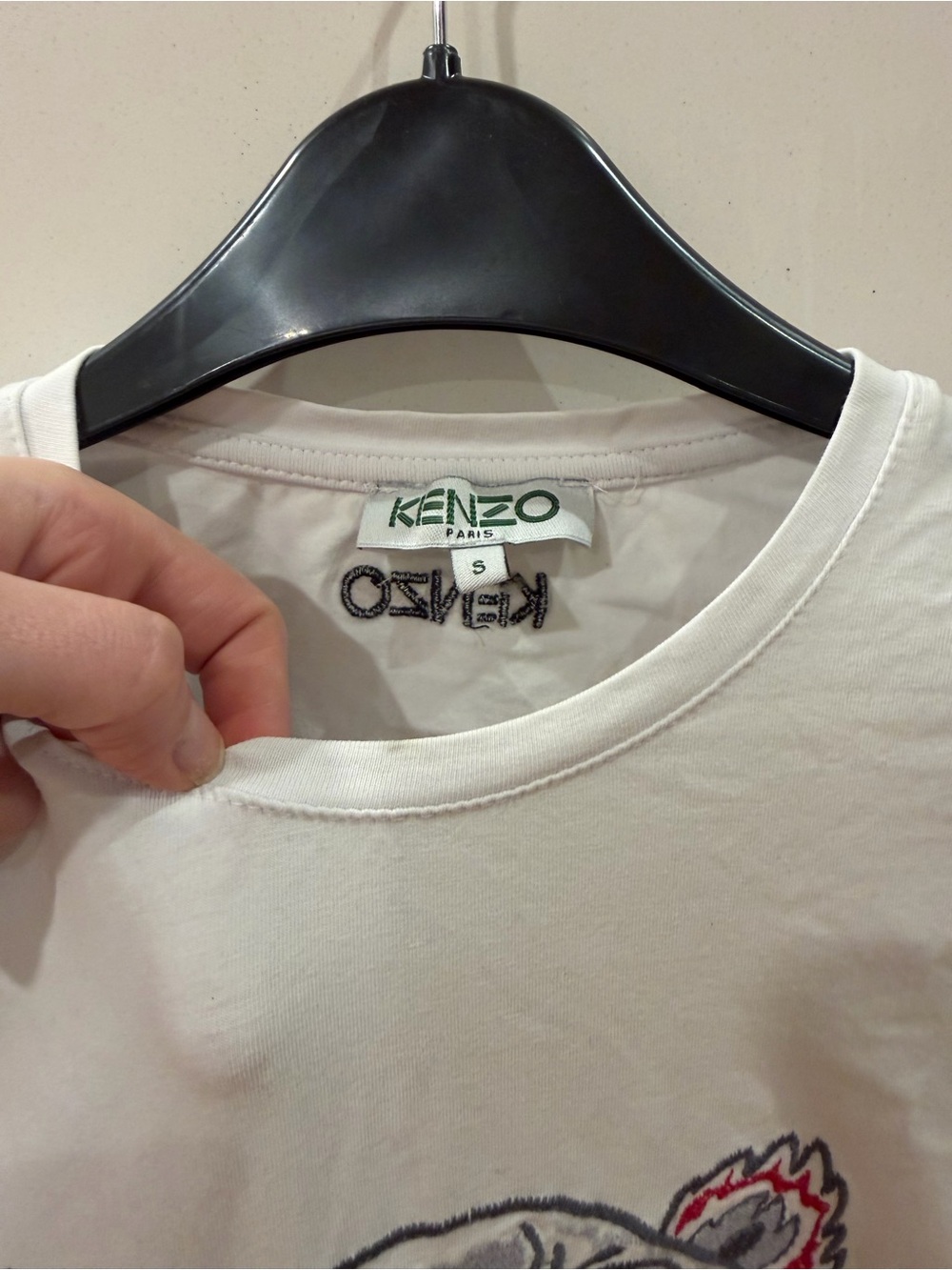 Kenzo White Logo Crewneck Tee with Green Tag - Picture 3 of 4